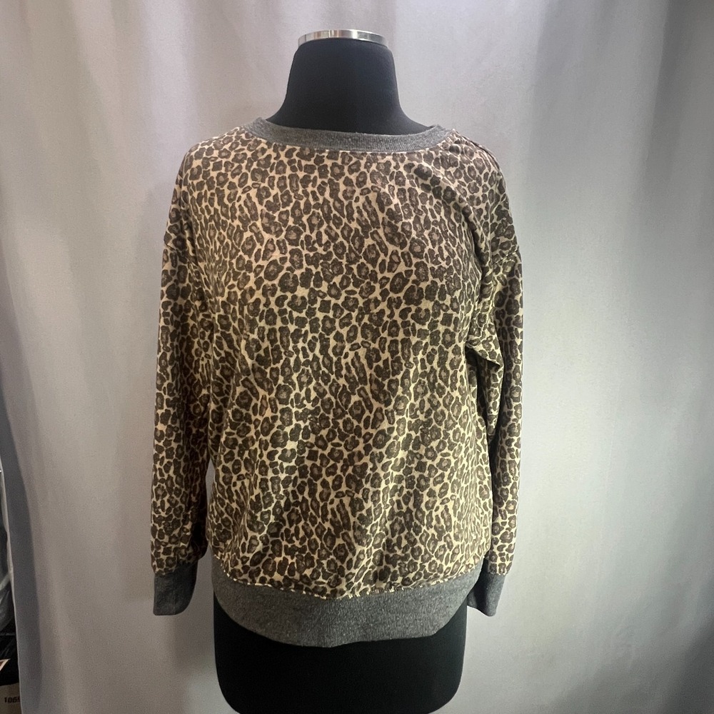 Splendid Pajama Top Womens Small Multicolor Leopards Print Ribbed Trim Sleepwear